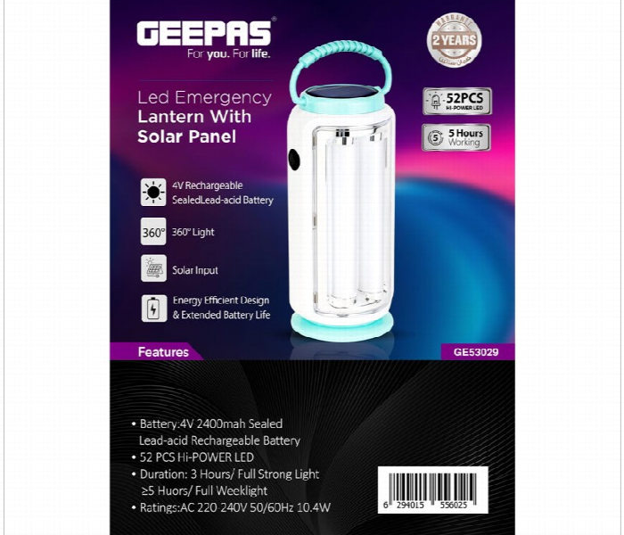 Geepas Ge53029 Portable Led Solar Panel Attached Emergency Lantern With Long Operating Time - Zoom Image 6