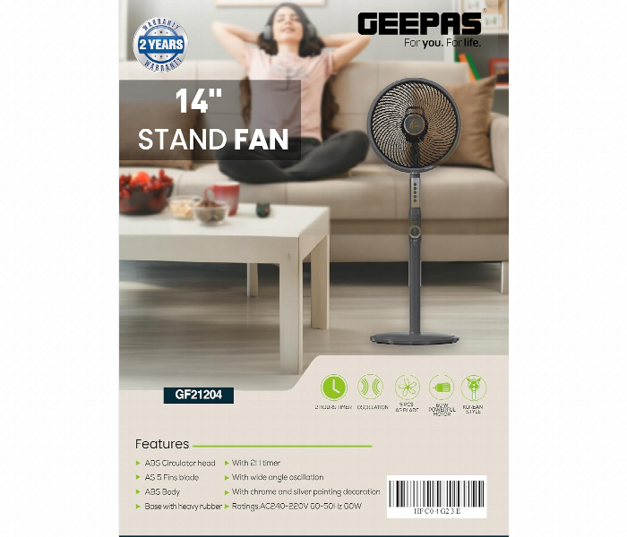 Geepas Gf21204 14 Inch 60 W Stand Fan With Powerful Motor And Wide Angle Oscillation - Zoom Image 6