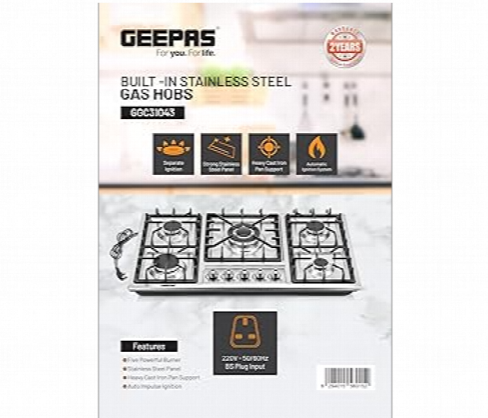 Geepas Ggc31043 5 In 1 Built In Gas Hob Five Burner Gas Stove With Separate Ignition And Low Gas Consumption - Zoom Image 6