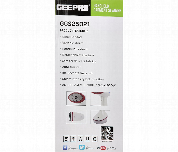 Geepas Ggs25021 1630W Handheld Garment Steamer Equipped With Ceramic Head And Detachable Water Tank - Zoom Image 9