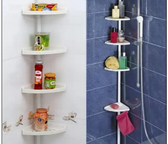 Adjustable 4 Tier Telescopic Shower Rack With Shelves Hooks And Towel Bar Rustproof Extendable Up To 260Cm - Zoom Image 3
