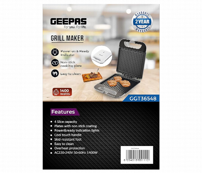 Geepas Ggt36548 1400W Grill Maker With Non Stick Cooking Plates - Zoom Image 6