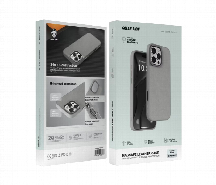 Green Lion Magsafe Leather Case Iphone 16 Pro Max Gray - Zoom Image 2