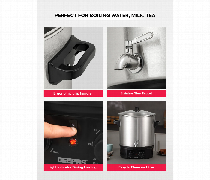 Geepas Gk38077 27L Stainless Steel Water Boiler With Faucet - Zoom Image 4