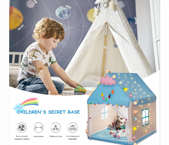 Large Foldable Play Tent House For Kids Girls Boys Indoor Outdoor With Storage Bag Princess Castle Gift Blue - Zoom Image 2