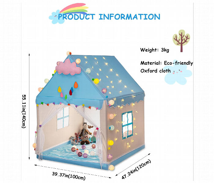 Large Foldable Play Tent House For Kids Girls Boys Indoor Outdoor With Storage Bag Princess Castle Gift Blue - Zoom Image 4