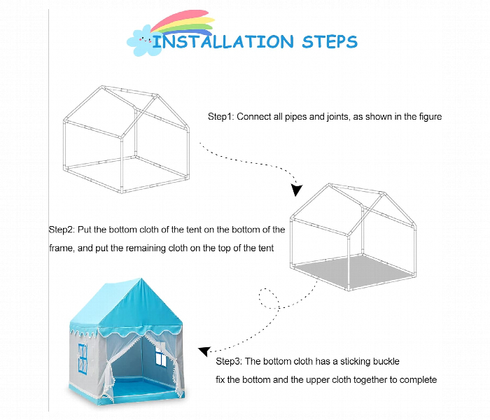 Large Foldable Play Tent House For Kids Girls Boys Indoor Outdoor With Storage Bag Princess Castle Gift Blue - Zoom Image 3