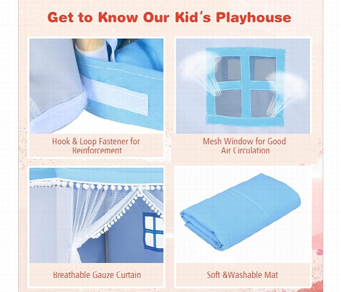 Large Foldable Play Tent House For Kids Girls Boys Indoor Outdoor With Storage Bag Princess Castle Gift Blue - Zoom Image 5