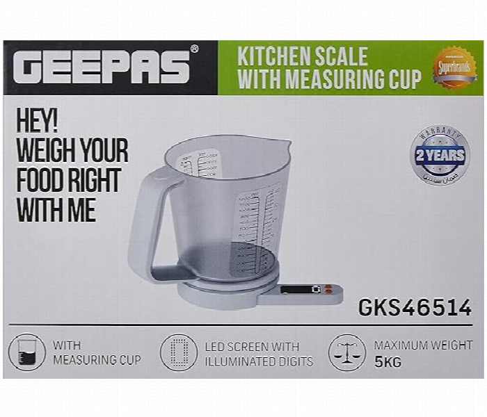 Geepas Gks46514 Led Screen Attached Kitchen Scale 5Kg Capacity With Measuring Cup - Zoom Image 6
