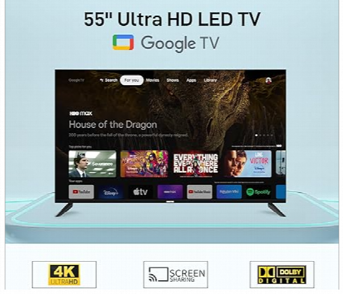 Geepas Gled5506Sgxhd 55 Inch Google Smart Led Tv With 4K Ultra Hd And Frameless Design - Zoom Image 2