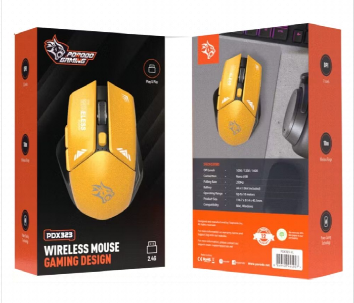 Porodo Gaming Wireless Mouse Dpi 1600  Yellow - Zoom Image 3