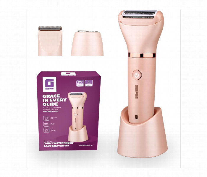 Geepas Gls57521Uk 3 In 1 Waterproof Wet And Dry Rechargeable Electric Razor For Women With Trimmer Heads - Zoom Image 1