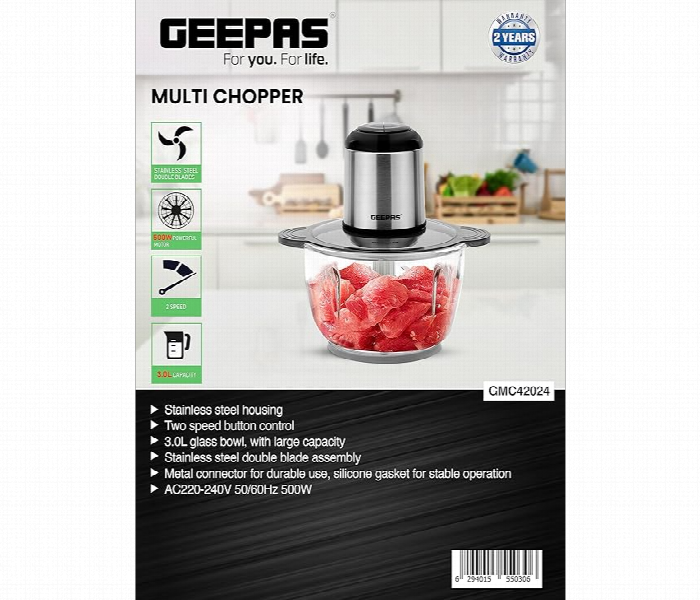 Geepas Gmc42024 3L 500W Compact Multi Chopper With 2 Speed Levels And Double Blade Assembly - Zoom Image 5