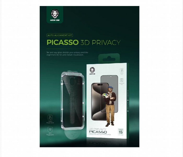 Green Lion Picasso 3D Privacy Glass Iphone 15 Pro Black - Zoom Image 4