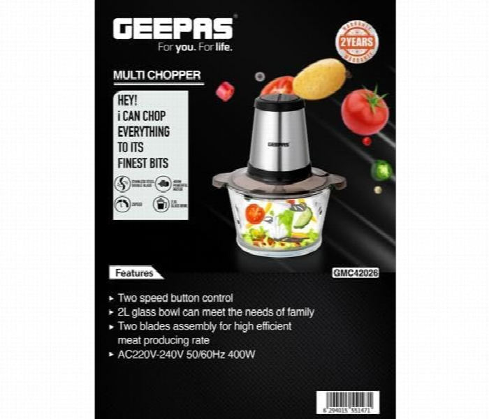 Geepas Gmc42026 2L 400W Compact Multi Chopper With 2 Speed Levels And Double Blade Assembly - Zoom Image 7