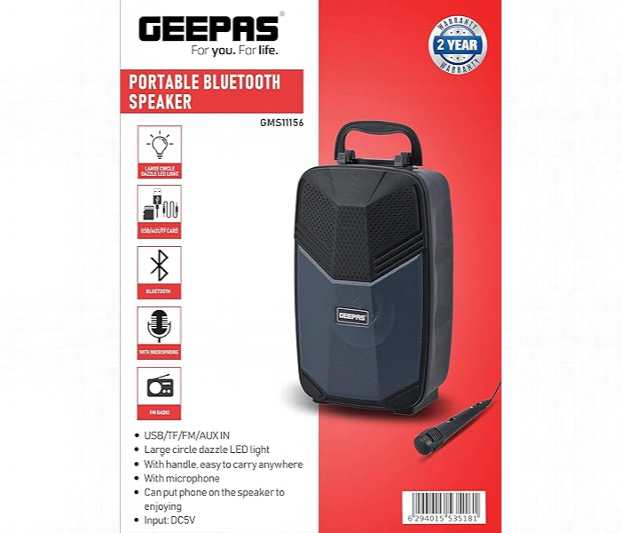 Geepas Gms11156 Portable And Lightweight Bluetooth Speaker With Microphone - Zoom Image 5
