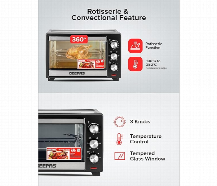 Geepas Go34040 Electric Oven 25L 1600W With Rotisserie Perfect For Baking And Grilling - Zoom Image 4