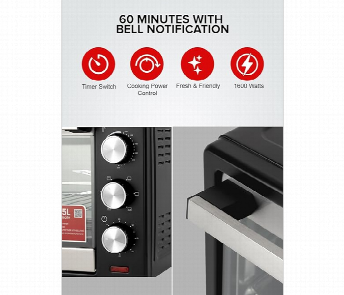 Geepas Go34040 Electric Oven 25L 1600W With Rotisserie Perfect For Baking And Grilling - Zoom Image 5