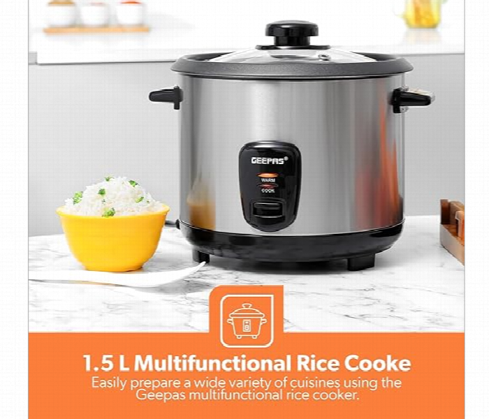 Geepas Grc35040 1.5L Multifunctional Durable Construction Rice Cooker Equipped  With Cool Touch Handle And Measuring Cup - Zoom Image 3