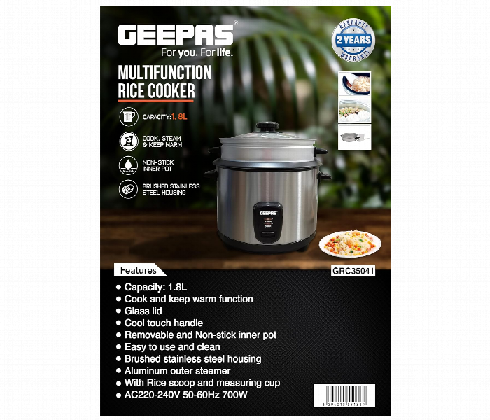 Geepas Grc35041 1.8L Multifunctional Durable Construction Rice Cooker With Non Stick Inner Pot And Measuring Cup - Zoom Image 7