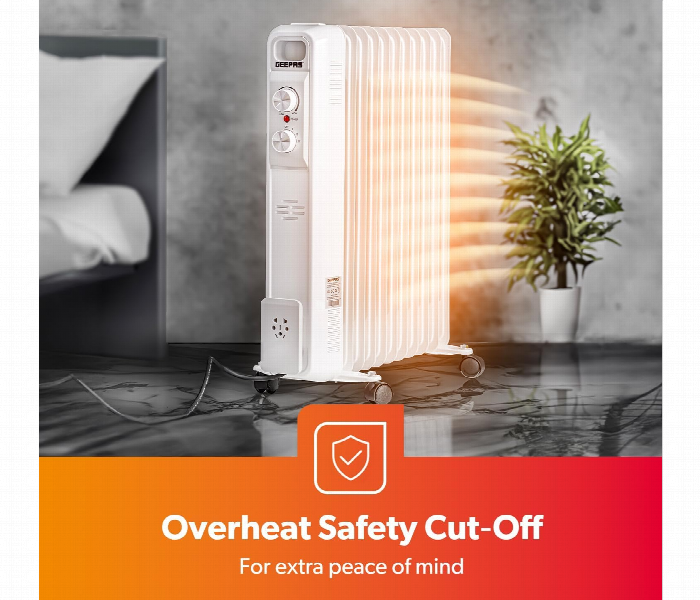 Geepas Grh28534Uk 11 Fins Oil Filled Portable Electric Heater 2500W With Adjustable Temperature - Zoom Image 7
