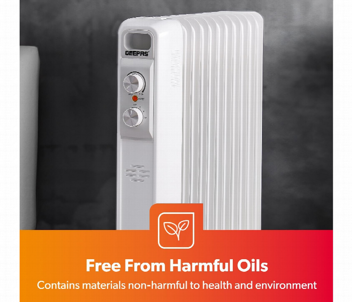 Geepas Grh28534Uk 11 Fins Oil Filled Portable Electric Heater 2500W With Adjustable Temperature - Zoom Image 9