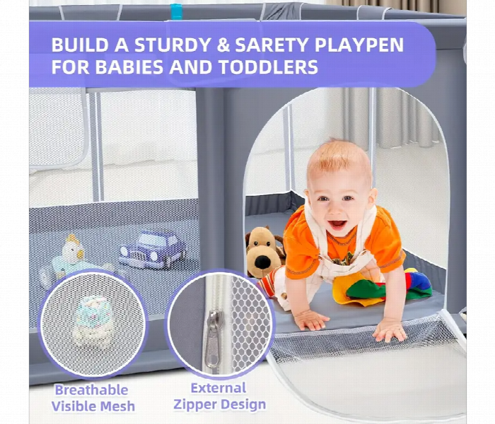 Baby Playpen Large Safety Fence For Toddlers With Gate 150X180Cm Soft Mesh Indoor Outdoor Play Yard Area With Balls - Zoom Image 4