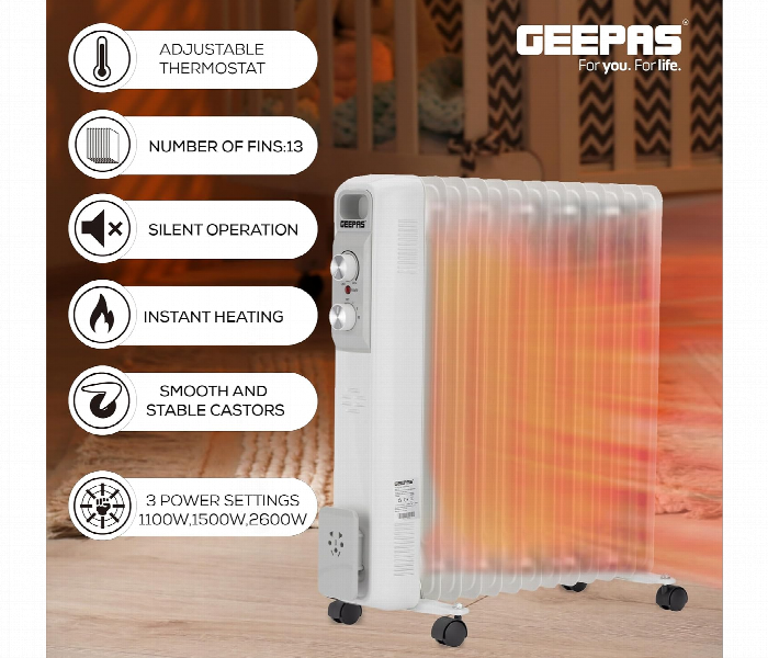 Geepas Grh28562 13 Fins Oil Filled Radiator Heater With Adjustable Thermostat And Overheat Protection - Zoom Image 4