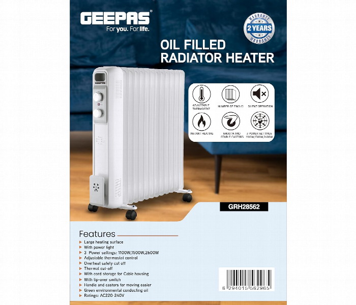Geepas Grh28562 13 Fins Oil Filled Radiator Heater With Adjustable Thermostat And Overheat Protection - Zoom Image 8