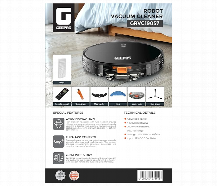 Geepas Grvc19057 2 In 1 Wet And Dry Robotic Vacuum Cleaner - Zoom Image 5