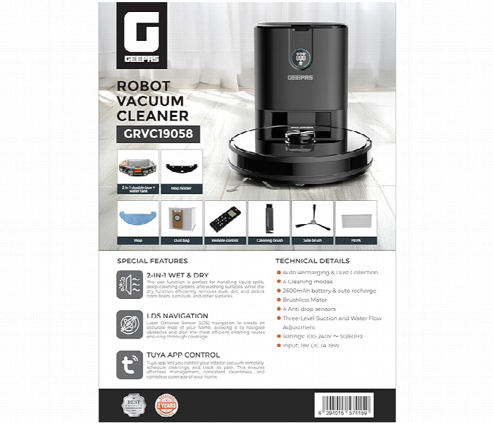 Geepas Grvc19058 2 In 1 Wet And Dry Robotic Vacuum Cleaner - Zoom Image 6