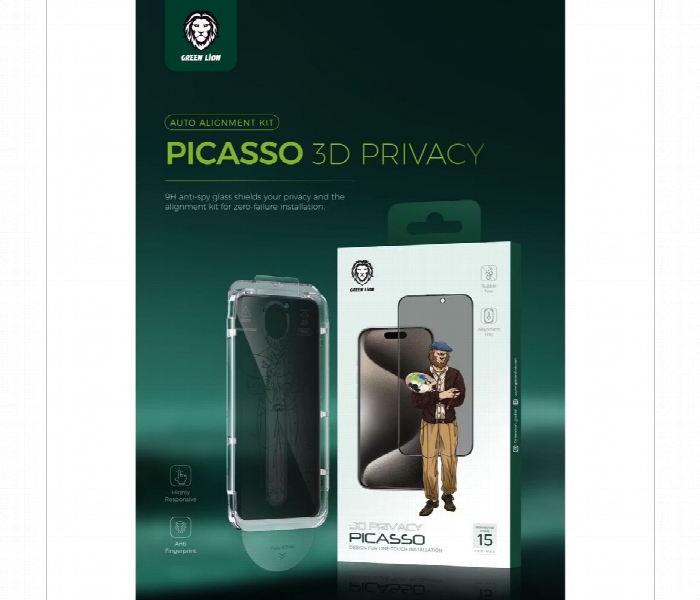 Green Lion Picasso 3D Privacy Glass Iphone 15 Promax - Zoom Image 5