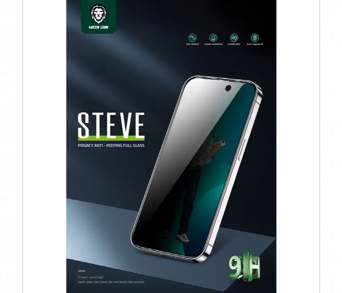 Green Lion 9H Steve Privacy Full Glass Screen Protector For Iphone 14 Pro 6.1 Inch Black - Zoom Image 2