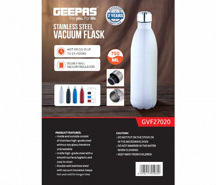 Geepas Gvf27020 750Ml Stainless Steel Vacuum Flask Double Wall Insulation And Comfortable To Hold - Zoom Image 7