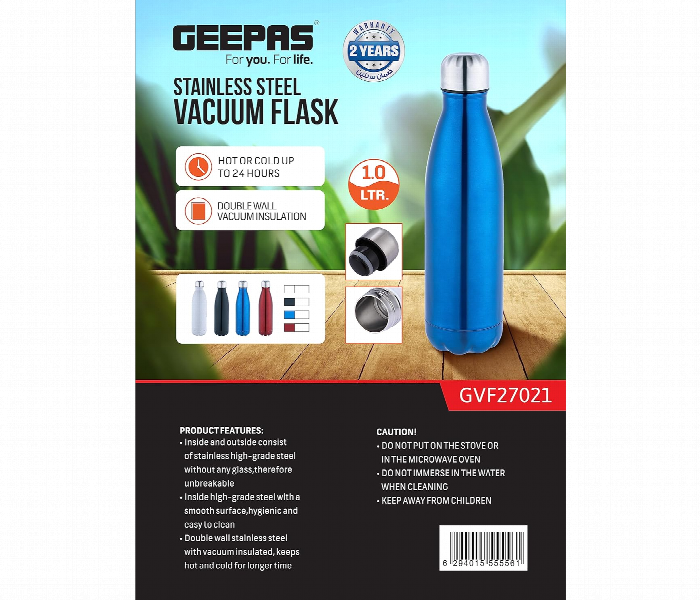 Geepas Gvf27021 1L Stainless Steel Vacuum Flask With Double Wall Insulation And Easy To Carry - Zoom Image 7