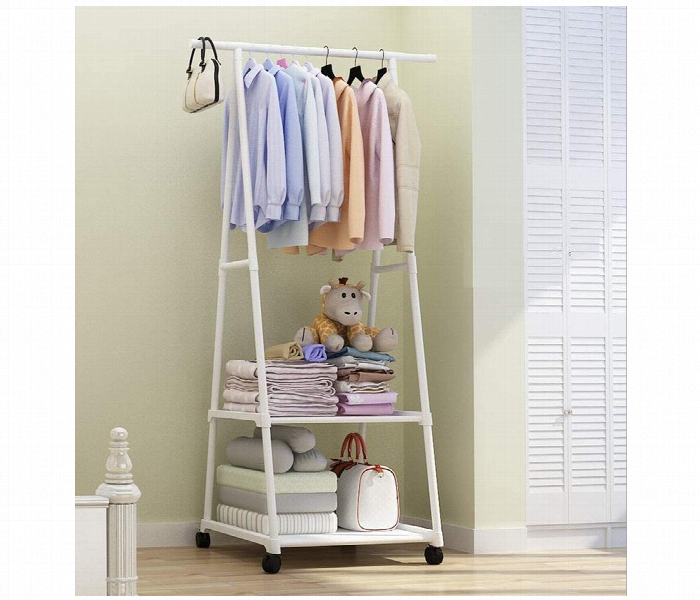 Portable Clothes Rack With Hanging Rod Two Storage Shelves And Wheels Freestanding Garment Organizer Stand - Zoom Image 1