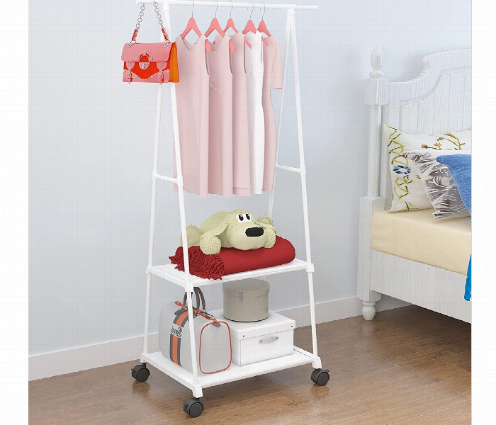 Portable Clothes Rack With Hanging Rod Two Storage Shelves And Wheels Freestanding Garment Organizer Stand - Zoom Image 5