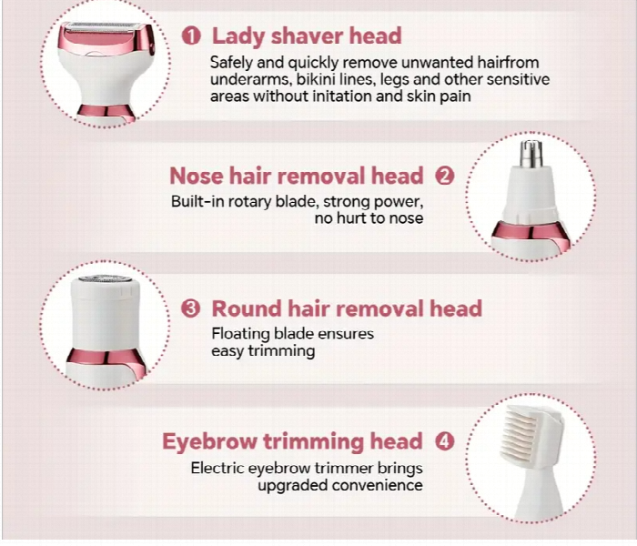 4 In 1 Hair Removal Kit Rechargeable Trimmer For Women Face Body Bikini Shaver Nose Hair Remover Smooth Skin - Zoom Image 4