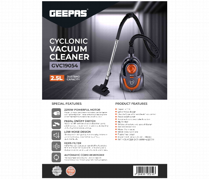 Geepas Gvc19054 2.5L Capacity 2200W Cyclonic Vacuum Cleaner - Zoom Image 3