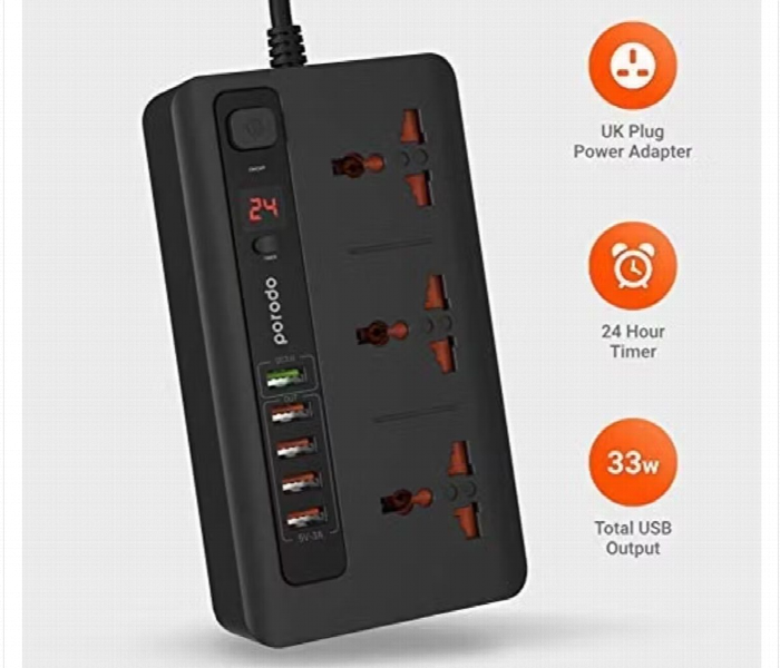 Porodo Multi Function Power Hub With Timer  White - Zoom Image 2