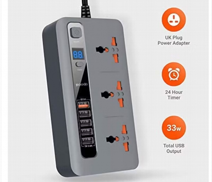 Porodo Power Hub With Power Socket Strip Gray - Zoom Image 2