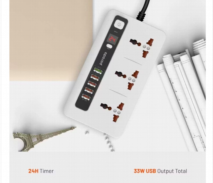 Porodo Power Hub With Power Socket Strip White - Zoom Image 6