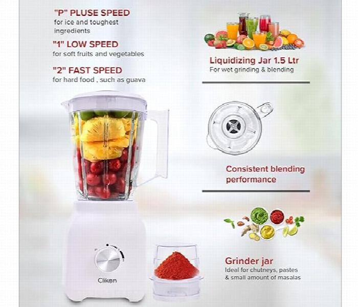 Clikon Ck2690 1.5L 550W 2 In 1 Juicer Blender Chopper Set With Wet And Dry Grinder Jar - Zoom Image 2