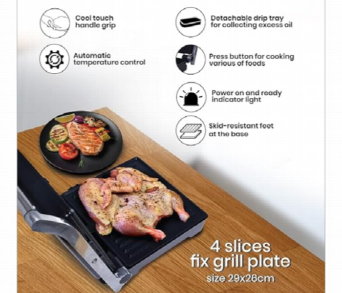 Clikon Ck2449 2000W 240V Contact Grill With Stainless Steel Finish Body And Non Stick Coating Plates - Zoom Image 2