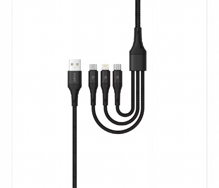Pawa Nylon Braided 2.4A Data And Quick Charging 3In1 Cable 1.2M - Zoom Image 1