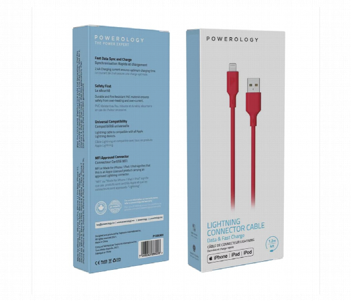Powerology Basic Lightning Cable 1.2M Red - Zoom Image 3
