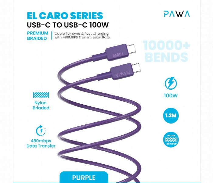 Pawa El Caro Braided Cable Usb C To Usb C Purple - Zoom Image 3
