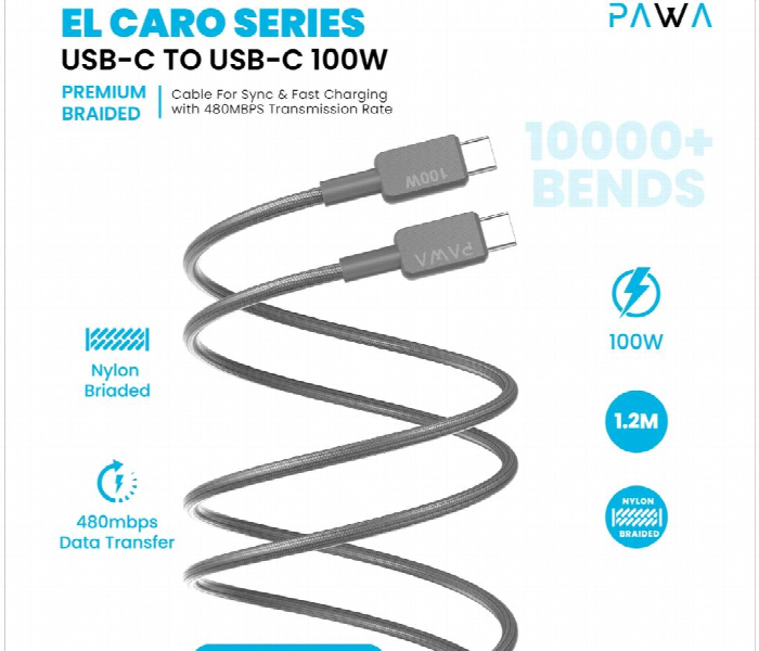Pawa El Caro Braided Cable Usb C To Usb C Gray - Zoom Image 3