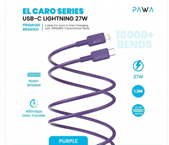 Pawa El Claro Series Premium Braided Cable Usb C To Lightning 27W Purple - Zoom Image 3