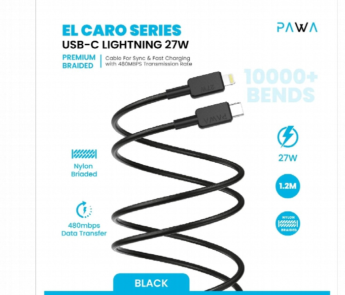 Pawa El Claro Series Premium Braided Cable Usb C To Lightning 27W Black - Zoom Image 3